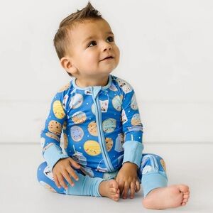 Little sleepier blue milk and cookies bamboo onesie